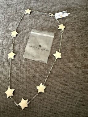 NWT Lauren G Adams Silver Star Link Necklace - White Enamel Stars